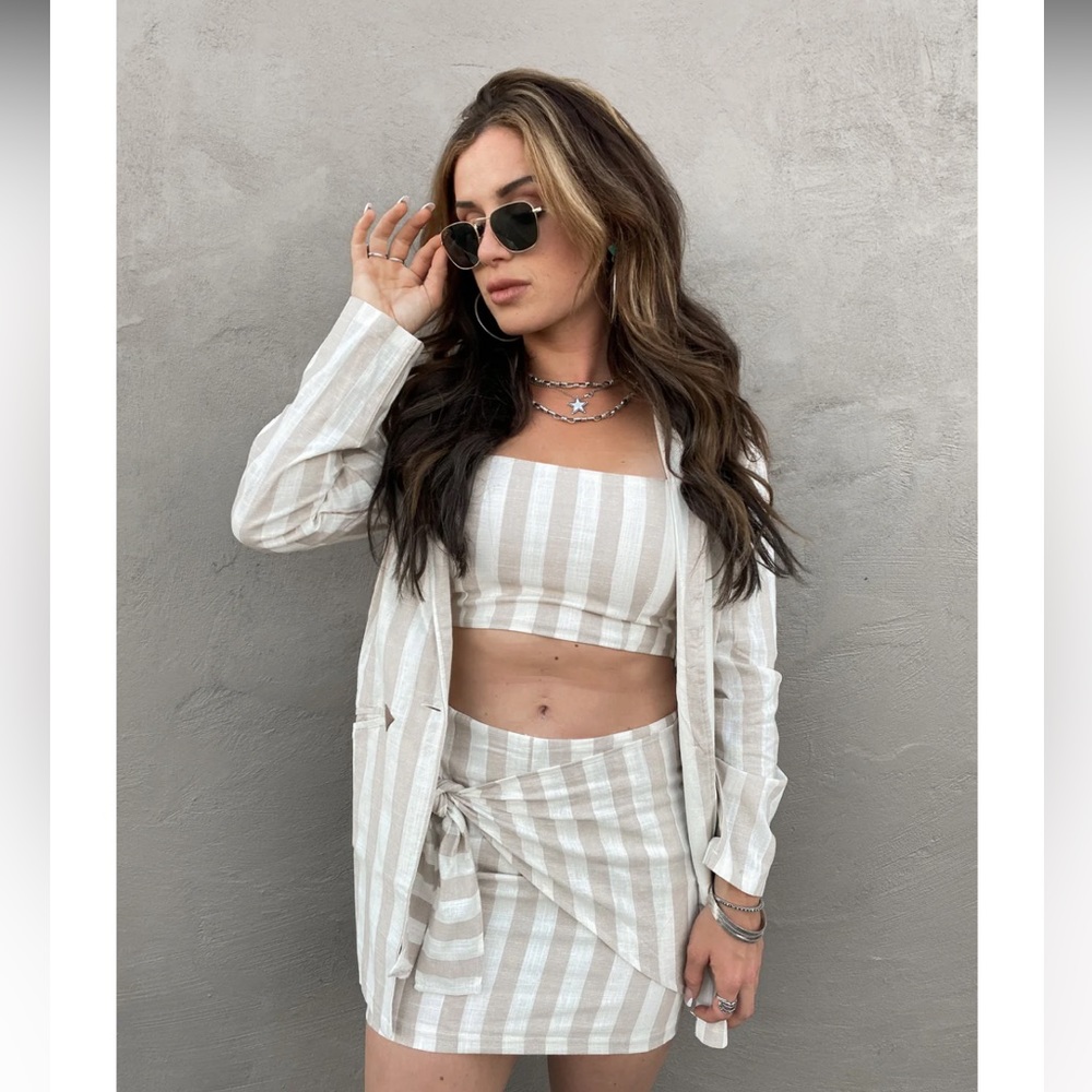 Striped Western Gringa linen wrap skirt and top matching set